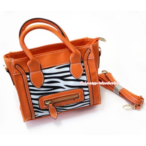 Orange Zebra Leather Zipper Cute Handbag Petti Bag Purse With Strap CB89 